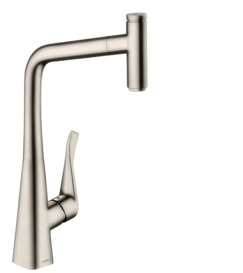 Hansgrohe-HG-Spueltischmischer-320-Metris-Select-M71-Ausziehauslauf-1jet-sBox-steel-73803800 gallery number 1